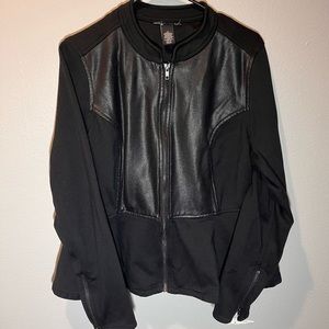 Peplum blazer with faux leather detail